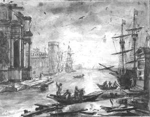 By Lorrain, Claude - View of a harbor