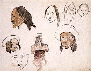 By Gauguin - Sketches of tahitian heads