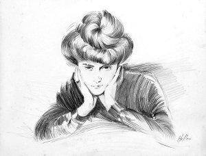 By Helleu, Paul César - A woman poses with her chignon