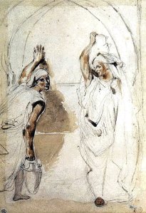 By Delacroix - Two young women with pitchers of water beside a well